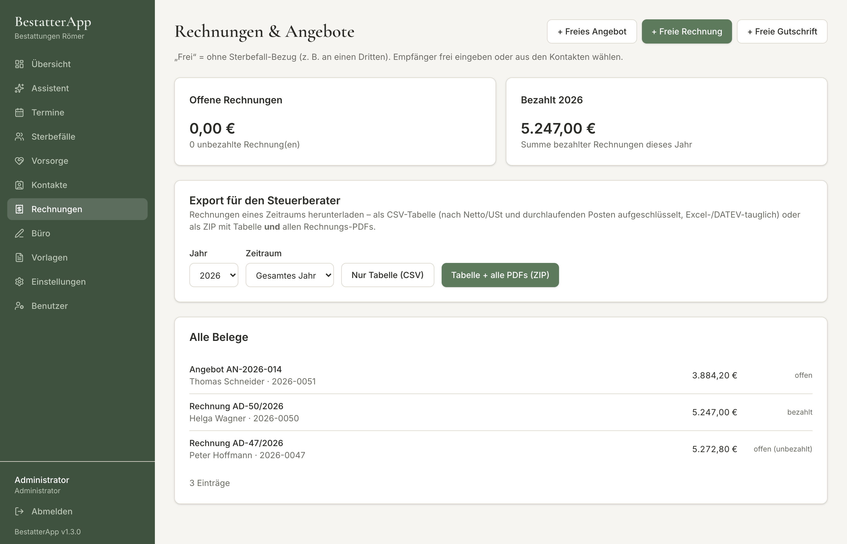 Rechnungen & Angebote mit Export für den Steuerberater